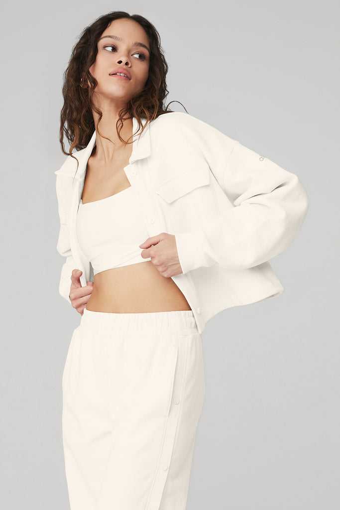 Long Sleeve Alo Yoga Renown Cropped Button-Up Bílé | GJEFXWH-84