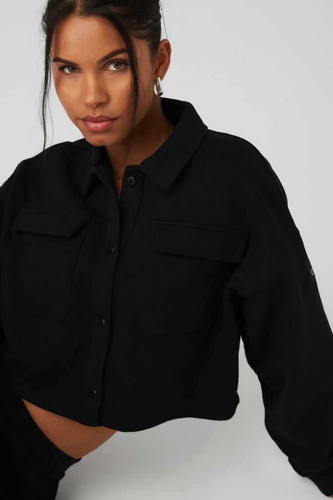 Long Sleeve Alo Yoga Renown Cropped Button-Up Černé | OAREJIF-15