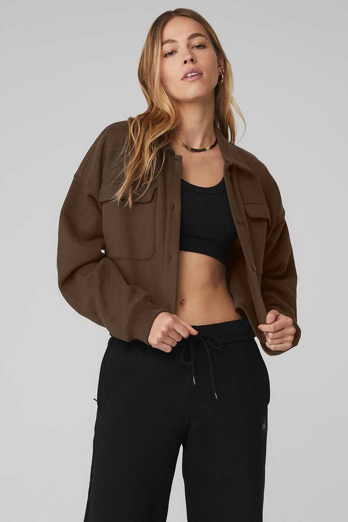 Long Sleeve Alo Yoga Renown Cropped Button-Up Káva | YGNWLBQ-68