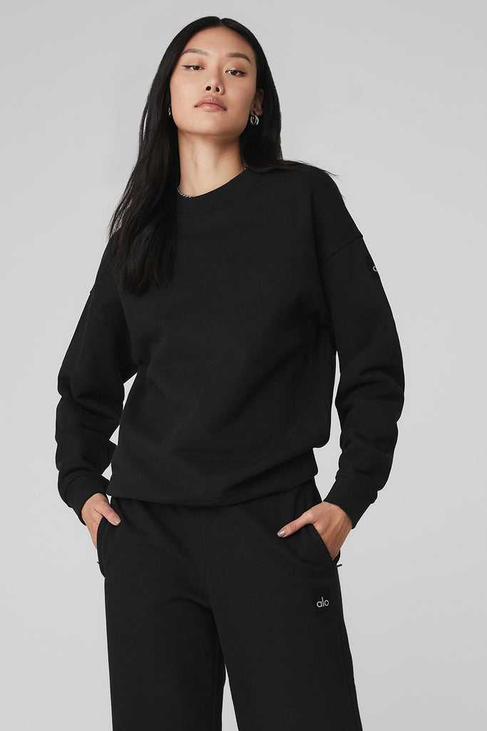 Long Sleeve Alo Yoga Renown Heavy Weight Crew Neck Černé | MIGCFSR-62