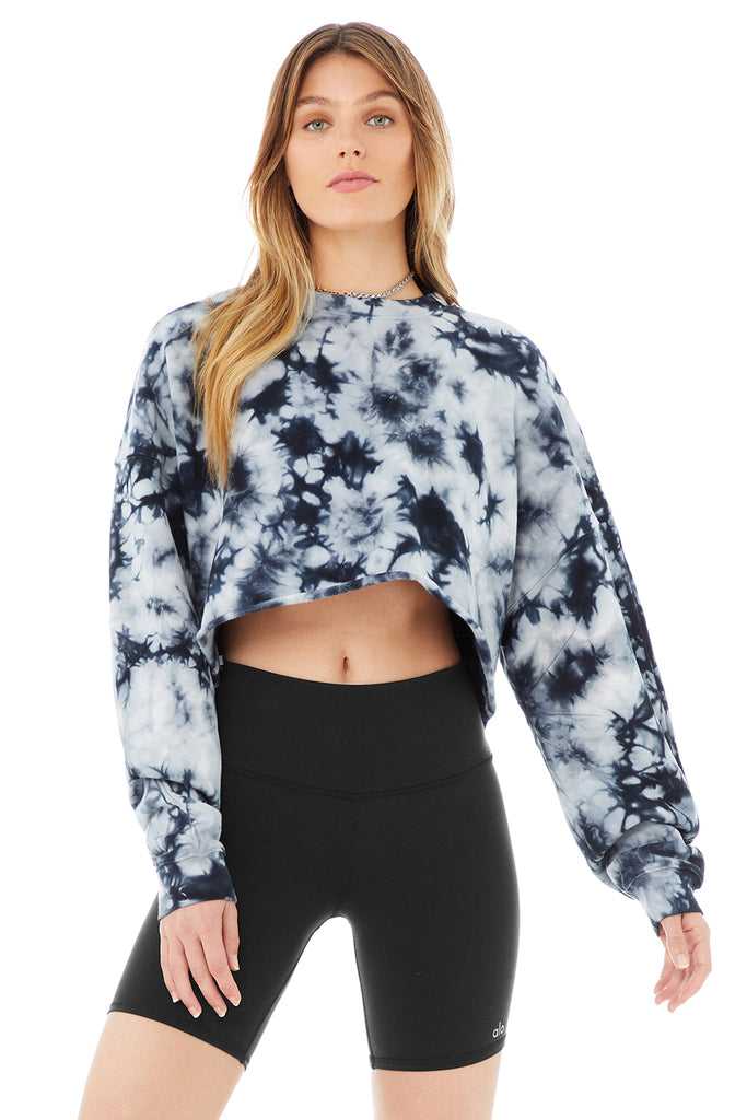 Long Sleeve Alo Yoga Tie-Dye Extreme Crop Crew Neck Tmavě Blankyt Šedé | HGDXSRT-29