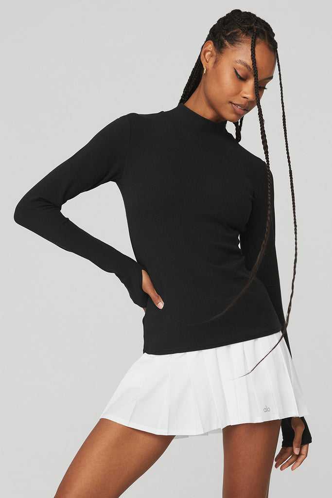 Long Sleeve Alo Yoga Wellness Rib Mock Neck Černé | SWHTCYE-28