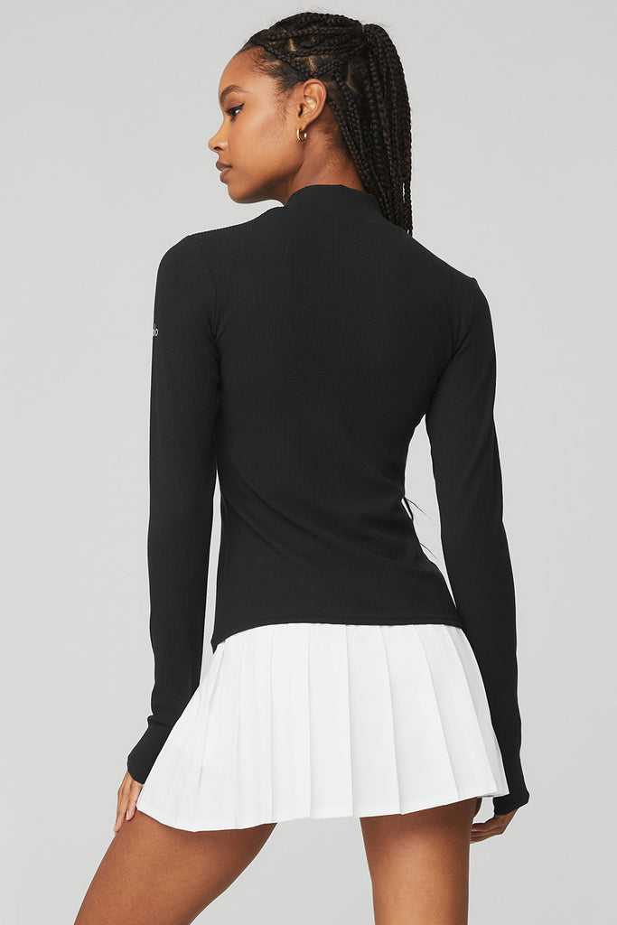 Long Sleeve Alo Yoga Wellness Rib Mock Neck Černé | SWHTCYE-28