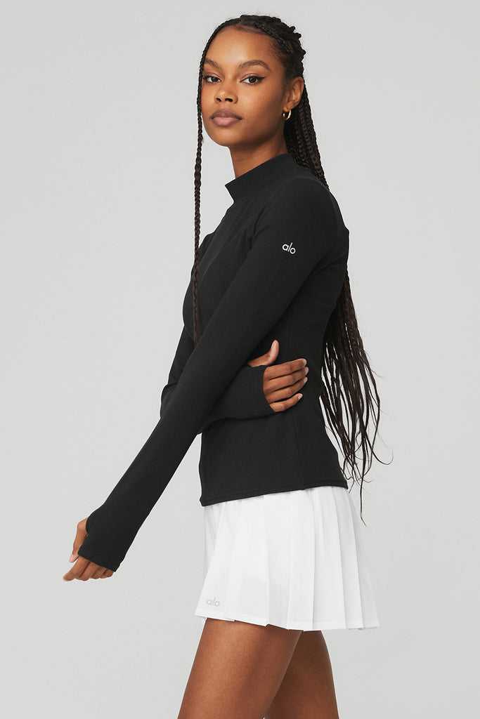 Long Sleeve Alo Yoga Wellness Rib Mock Neck Černé | SWHTCYE-28