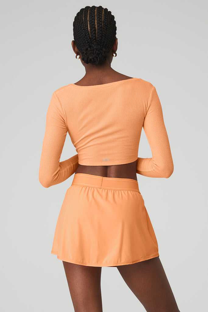 Long Sleeve Alo Yoga Žebrovaný Cinch Cropped Oranžové | PKCVMQT-20