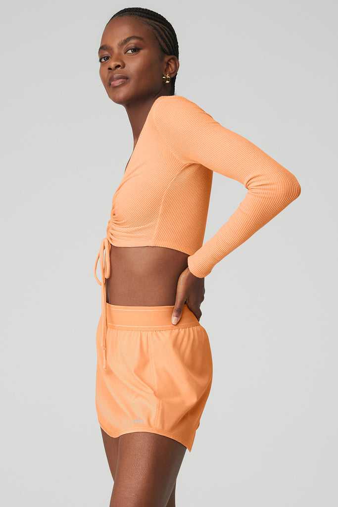 Long Sleeve Alo Yoga Žebrovaný Cinch Cropped Oranžové | PKCVMQT-20