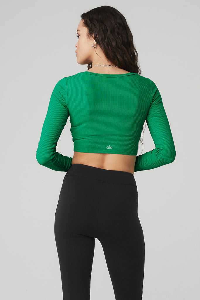 Long Sleeve Alo Yoga Žebrovaný Cinch Cropped Zelene Tyrkysové | QSHNWKM-12