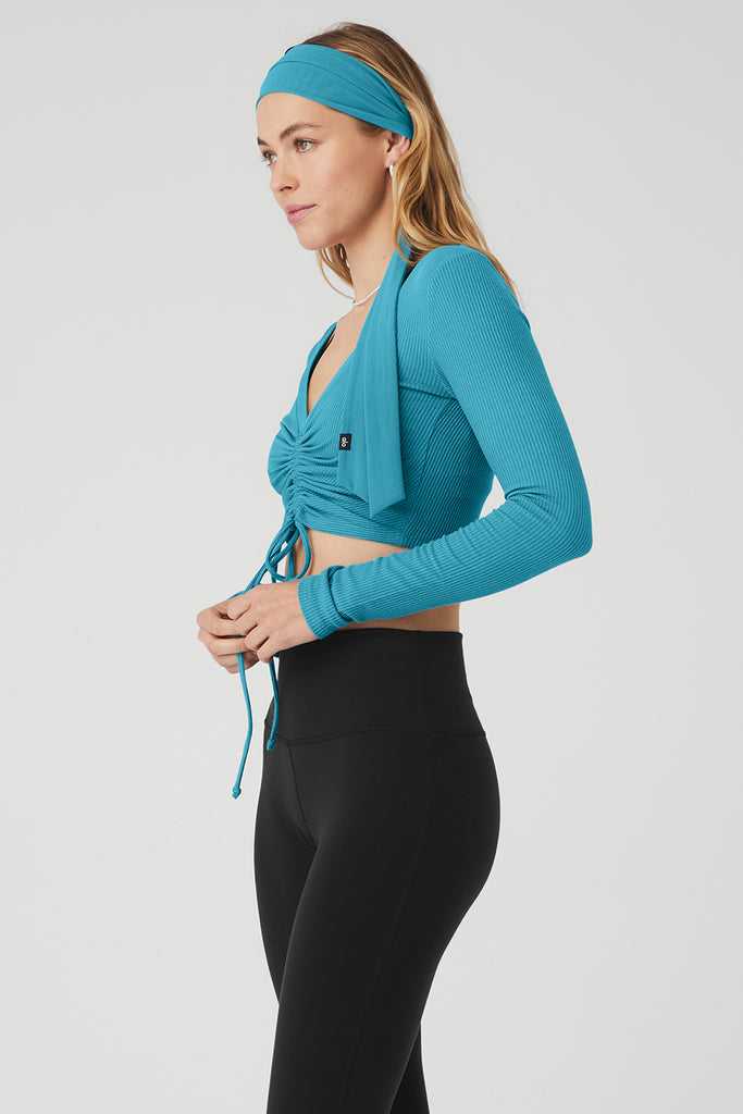 Long Sleeve Alo Yoga Žebrovaný Cinch Cropped Blankyt | RUWOMKV-59