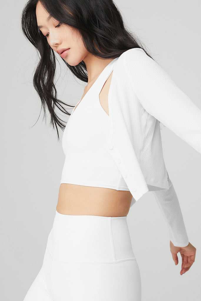 Long Sleeve Alo Yoga Žebrovaný Cropped Whisper Bílé | BATRQSK-23