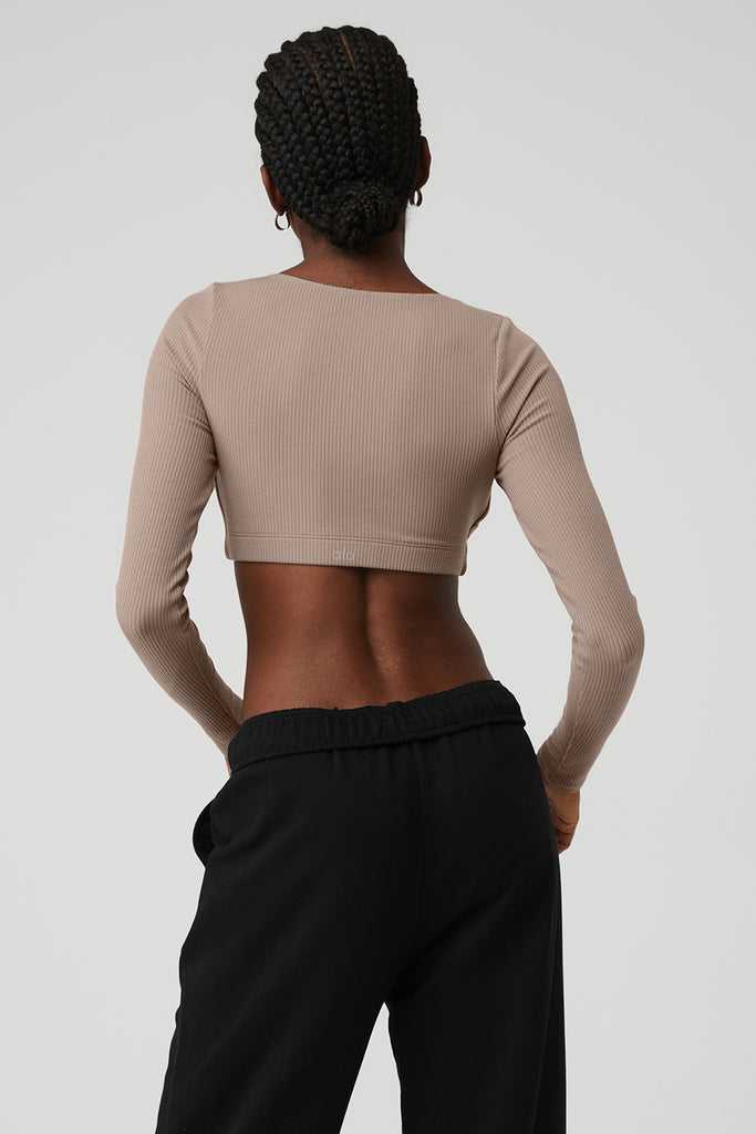 Long Sleeve Alo Yoga Žebrovaný Defined Šedé Hnědé | DFSORAY-84