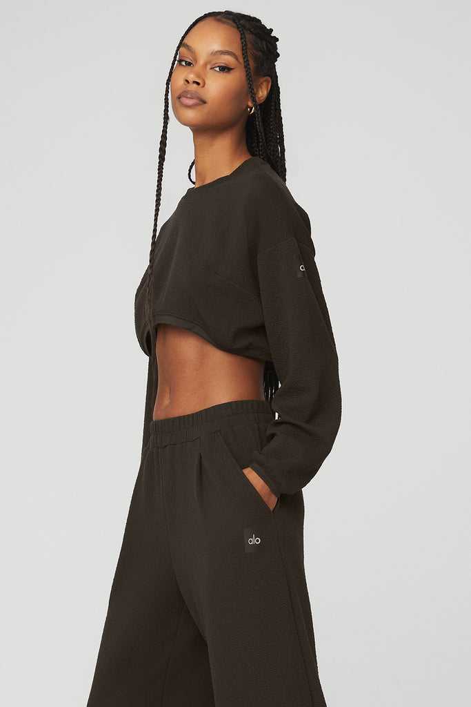 Mikiny Alo Yoga Cropped Tailored Crew Neck Káva | BFQESGM-32