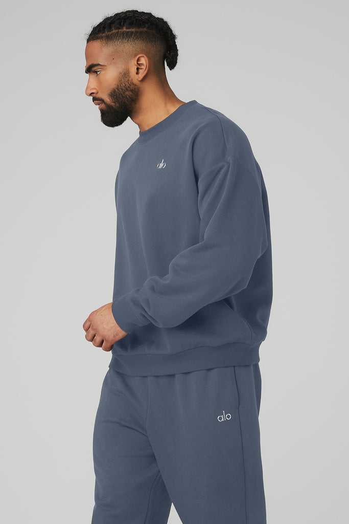 Mikiny S Kapucí Alo Yoga Accolade Crew Neck Tmavě Blankyt Blankyt | AIGYZEK-16