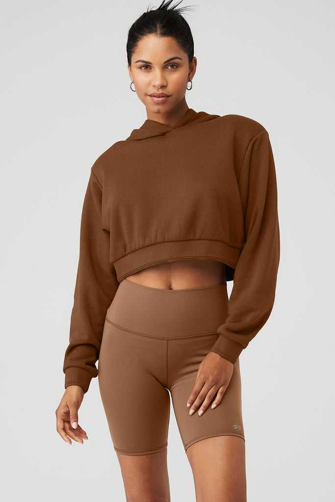 Mikiny S Kapucí Alo Yoga Cropped Headliner Shoulder Pad Hnědé | OKQATNY-64