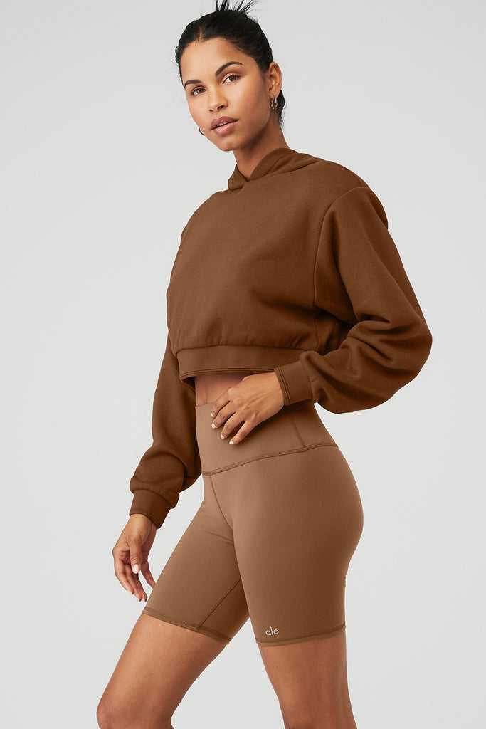 Mikiny S Kapucí Alo Yoga Cropped Headliner Shoulder Pad Hnědé | OKQATNY-64