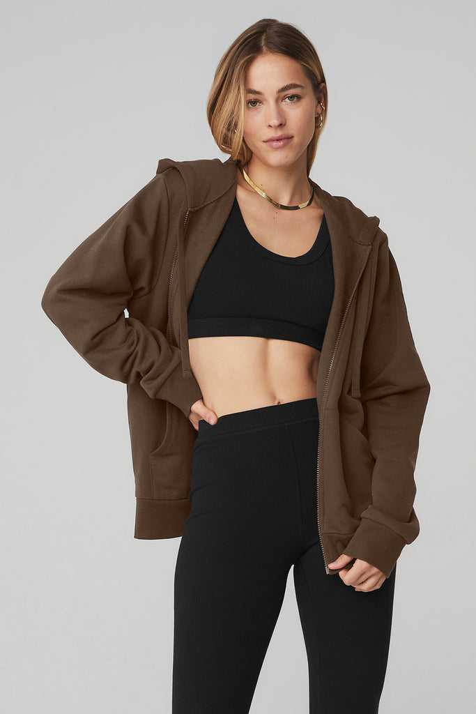 Mikiny S Kapucí Alo Yoga Everyday Full Zip Káva | GFWMQCL-60