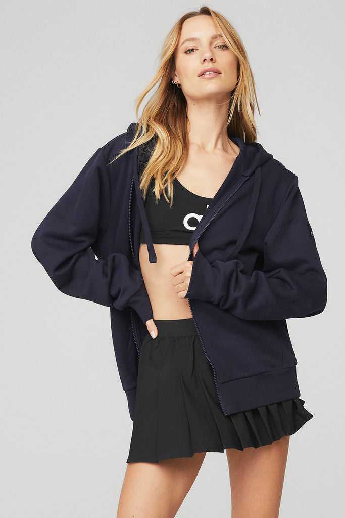 Mikiny S Kapucí Alo Yoga Everyday Full Zip Tmavě Blankyt | QDBIZYE-63