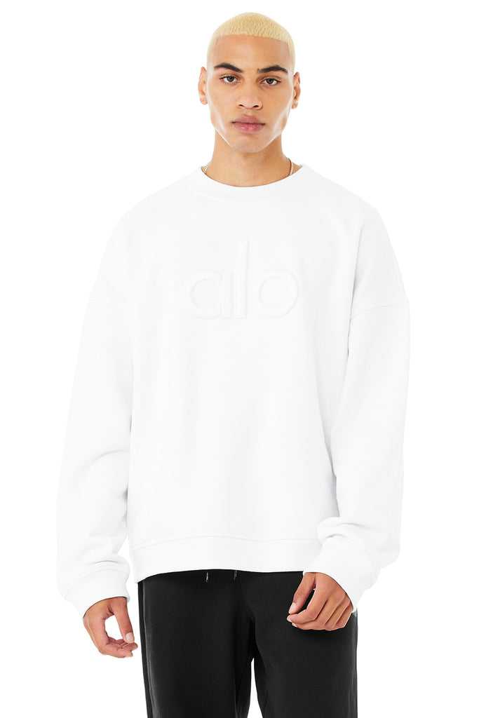 Mikiny S Kapucí Alo Yoga Renown Heavy Weight Emblem Crew Neck Bílé | TMJBHNK-04