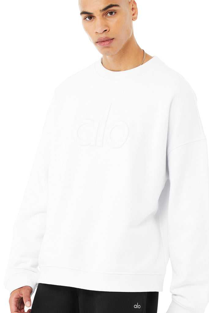 Mikiny S Kapucí Alo Yoga Renown Heavy Weight Emblem Crew Neck Bílé | TMJBHNK-04