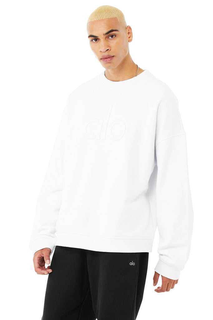 Mikiny S Kapucí Alo Yoga Renown Heavy Weight Emblem Crew Neck Bílé | TMJBHNK-04