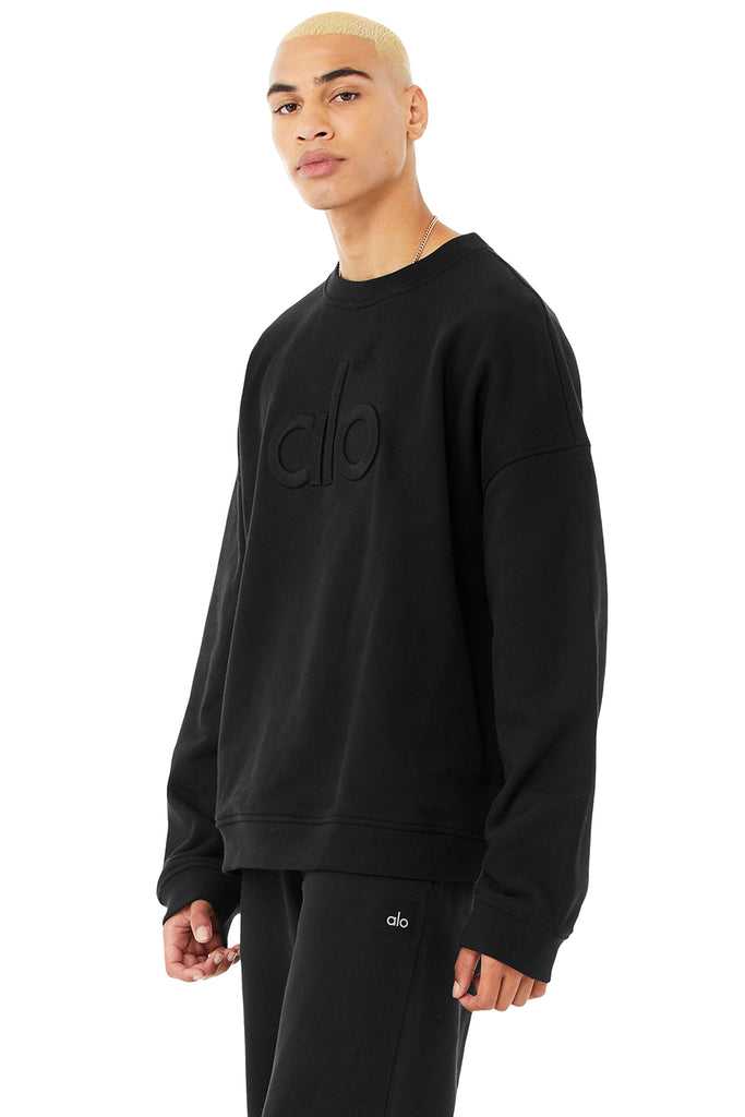 Mikiny S Kapucí Alo Yoga Renown Heavy Weight Emblem Crew Neck Černé | XULYDAP-20