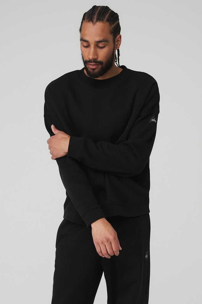 Mikiny S Kapucí Alo Yoga Renown Heavy Weight Crew Neck Černé | ZMGESYF-17