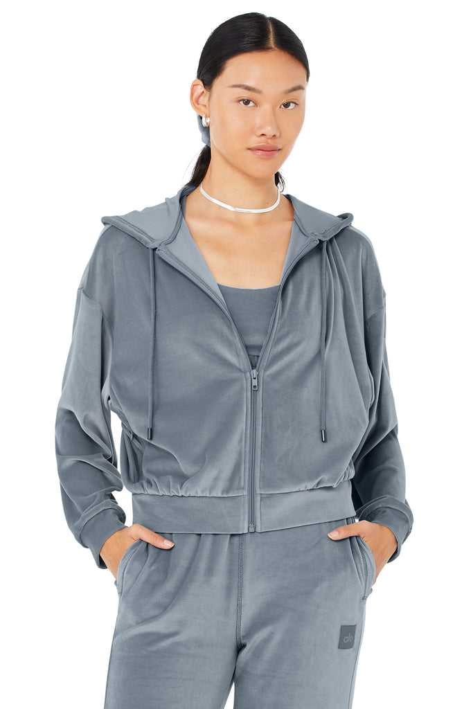 Mikiny S Kapucí Alo Yoga Velour Glimmer Full Zip Šedé Blankyt | WUGAKQX-68