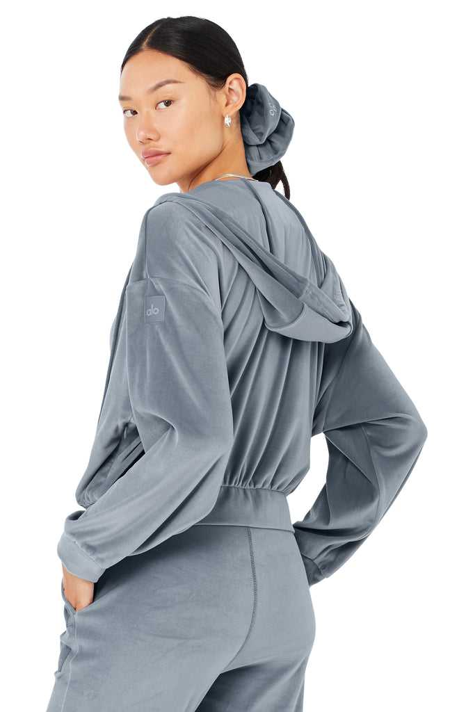 Mikiny S Kapucí Alo Yoga Velour Glimmer Full Zip Šedé Blankyt | WUGAKQX-68