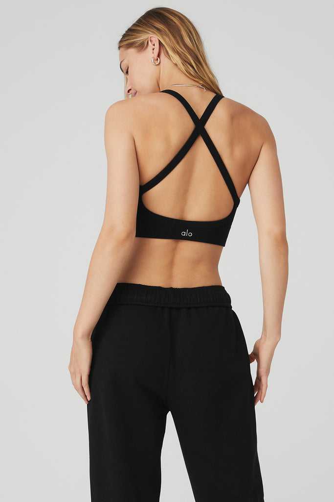 Podprsenky Alo Yoga Seamless Žebrovaný Low Back Černé | BCGZXNO-36