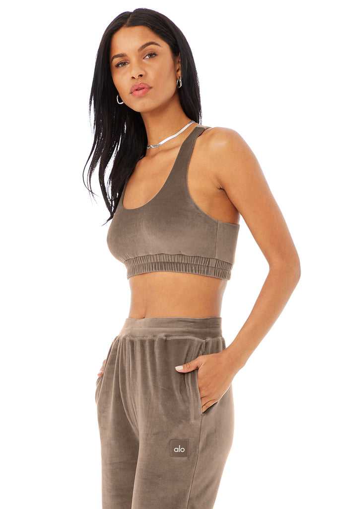 Podprsenky Alo Yoga Velour Glimmer Scoop Neck Káva | ALBMQFD-91