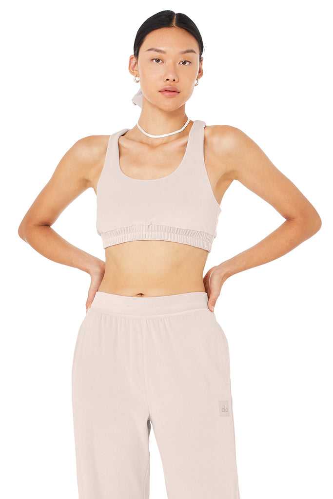 Podprsenky Alo Yoga Velour Glimmer Scoop Neck Růžové | EOJMYGV-51