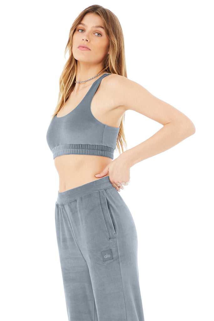 Podprsenky Alo Yoga Velour Glimmer Scoop Neck Šedé Blankyt | RCNLSYH-32