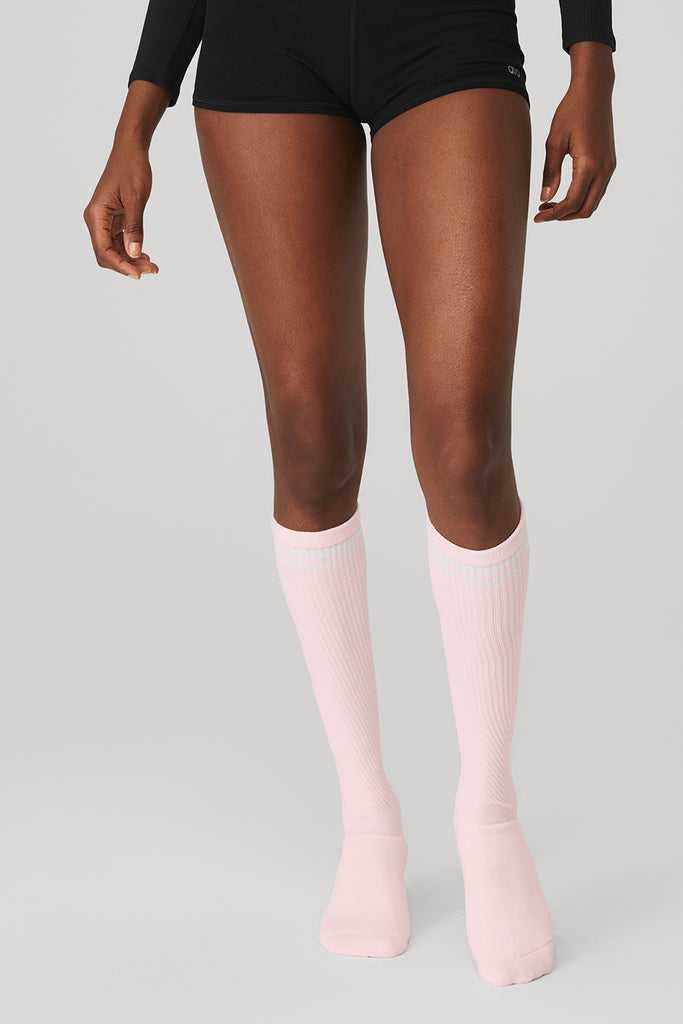 Ponožky Alo Yoga Knee-High Throwback Barre Růžové Bílé | HEKWXGP-78