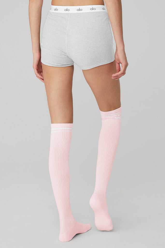 Ponožky Alo Yoga Knee-High Throwback Růžové Bílé | BZTWESI-35