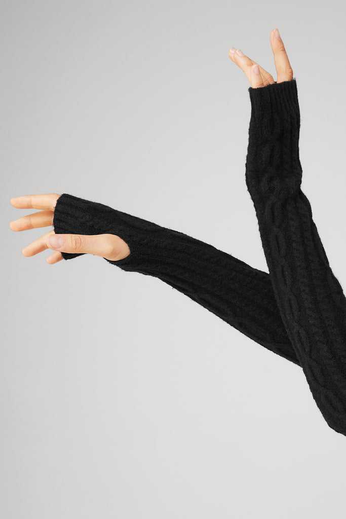 Rukavice Alo Yoga Cable Knit Arm Warmers Černé | QPVLANK-53