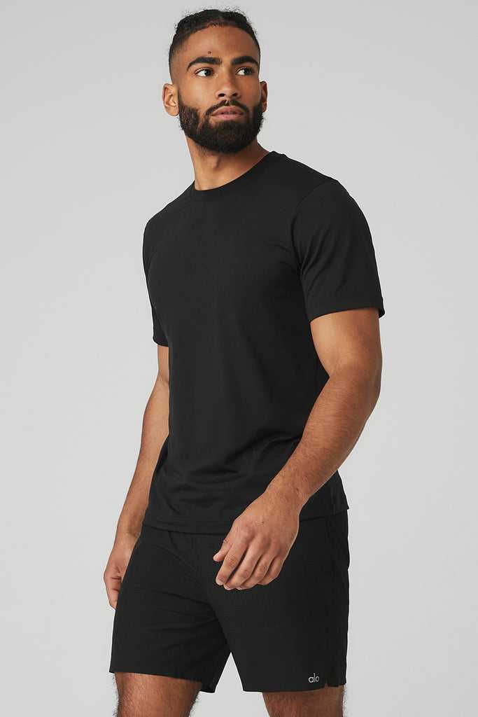 Short Sleeve Alo Yoga Conquer Reform Crewneck Černé | DMLTKNR-80