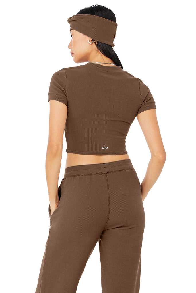 Short Sleeve Alo Yoga Micro Waffle Sierra Káva | XPDUELF-10