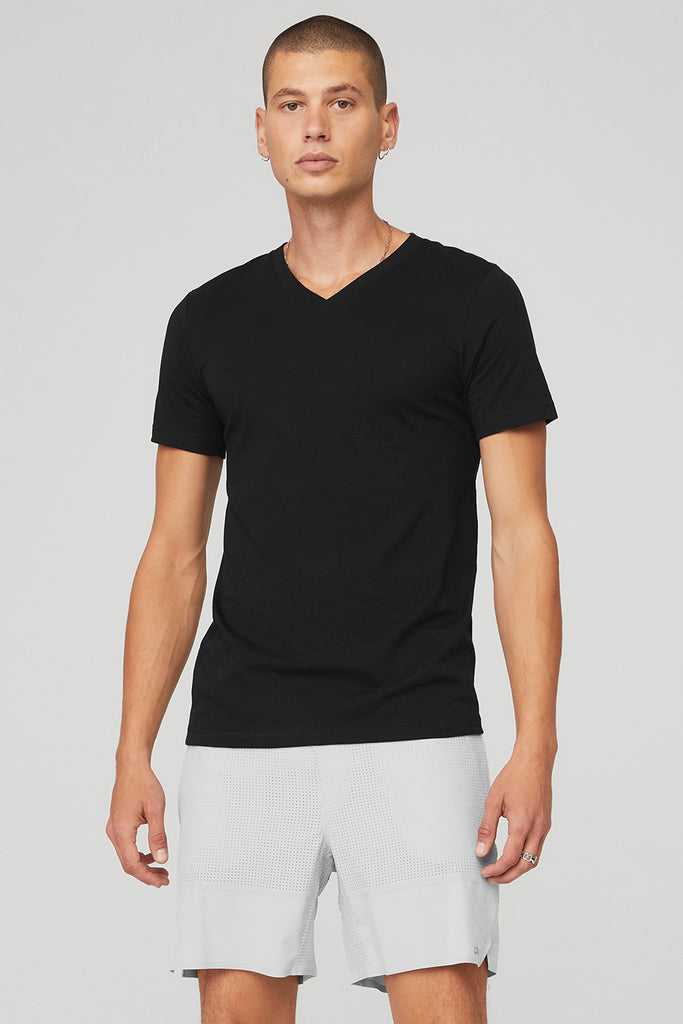 Short Sleeve Alo Yoga The Triumph V-Neck Tee Černé | CEXABMU-45