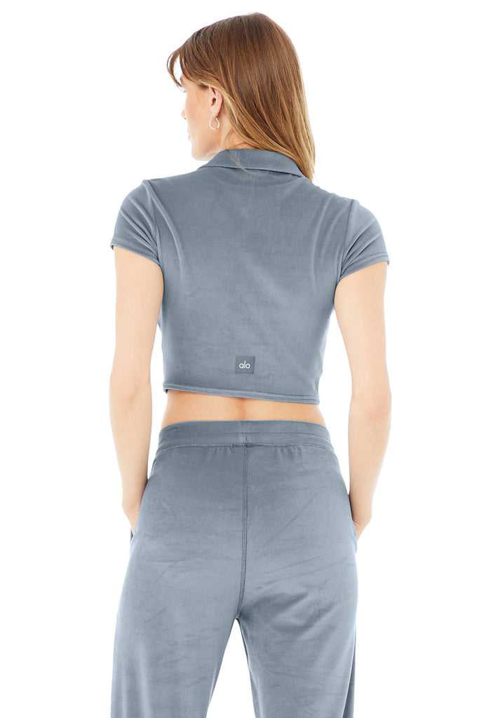 Short Sleeve Alo Yoga Velour Choice Polo Šedé Blankyt | VAFTWND-79