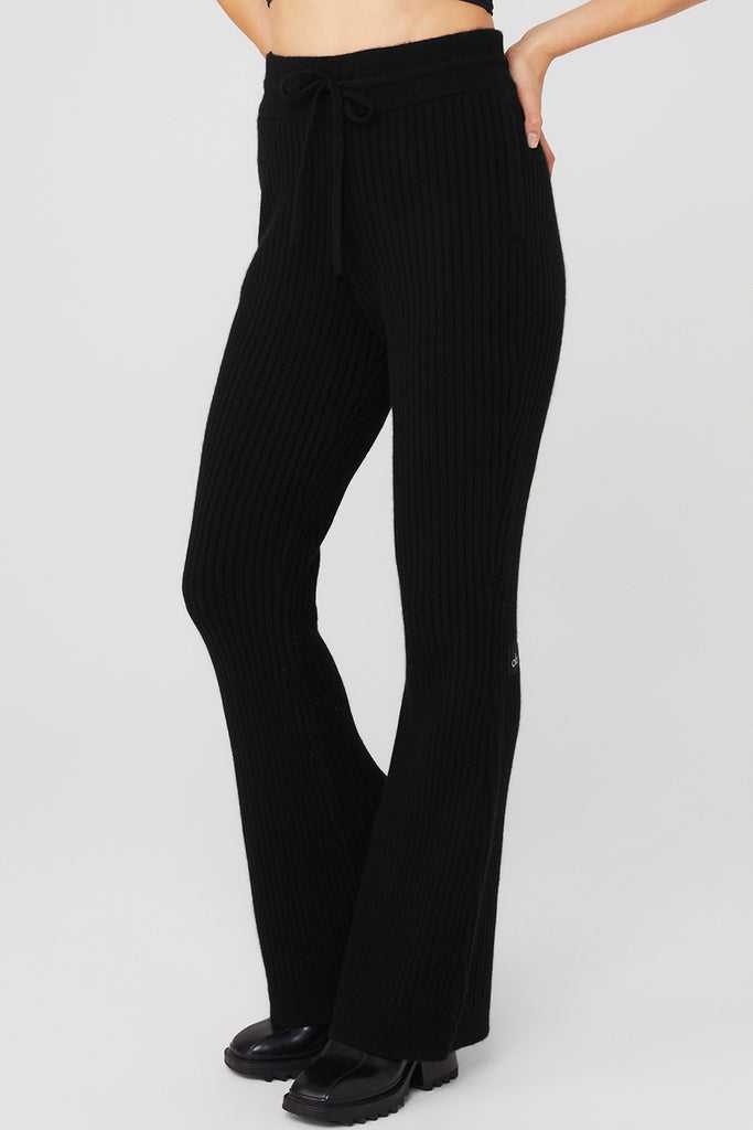 Sportovní Kalhoty Alo Yoga Cashmere Žebrovaný High-Pasem Zimní Dream Flare Pant Černé | OUMRIVB-49