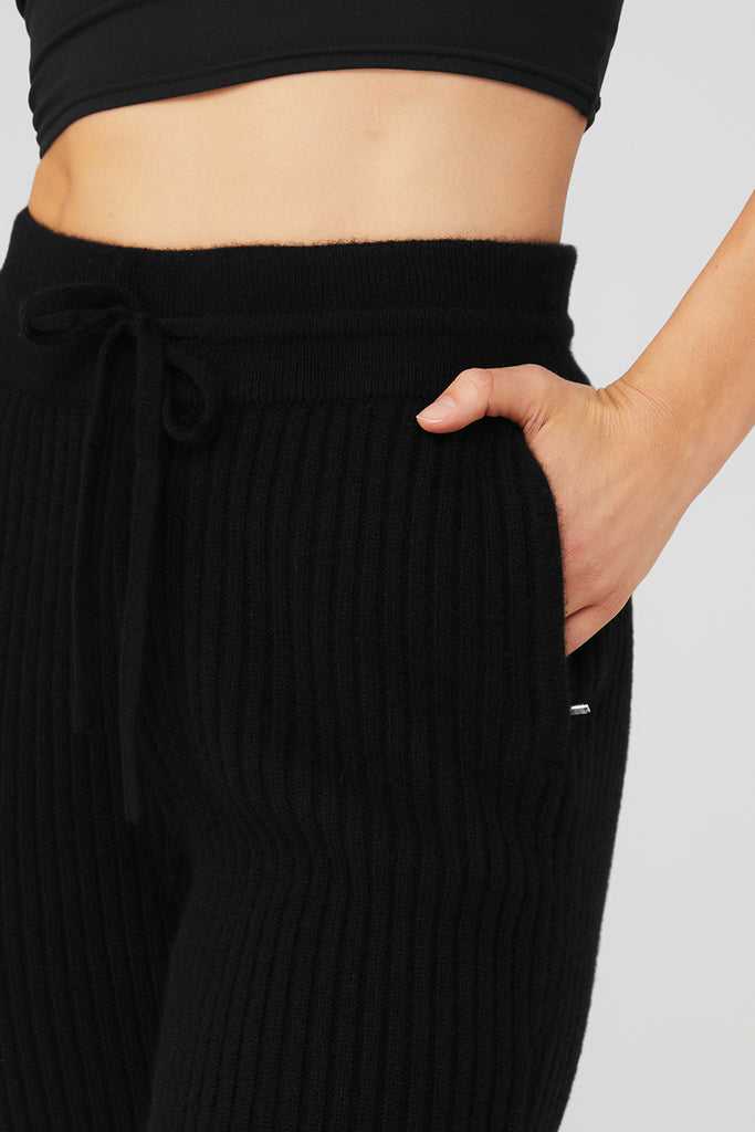 Sportovní Kalhoty Alo Yoga Cashmere Žebrovaný High-Pasem Zimní Dream Flare Pant Černé | OUMRIVB-49