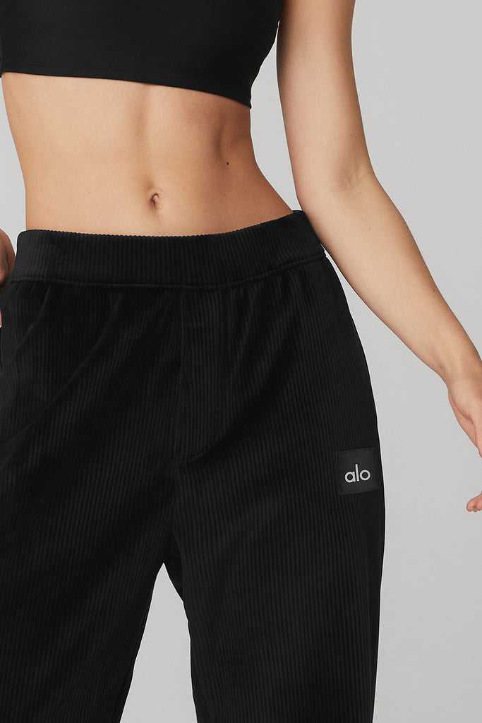 Sportovní Kalhoty Alo Yoga Velour Baller Pant Černé | PQRGDFJ-92