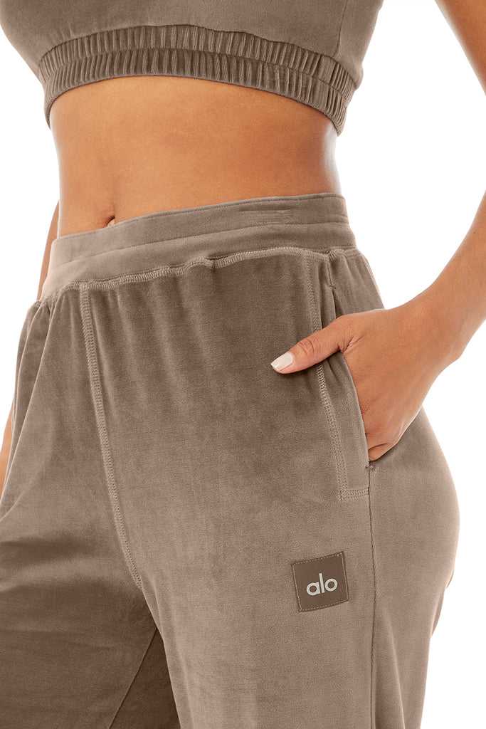 Sportovní Kalhoty Alo Yoga Velour High-Pasem Glimmer Široké Leg Pant Káva | QVTAISP-76