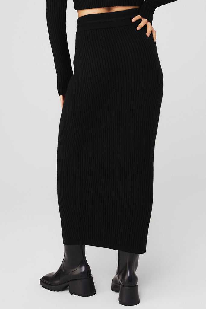 Sukně Alo Yoga Cashmere Žebrovaný High-Pasem Zimní Dream Skirt Černé | GVEXQNM-02