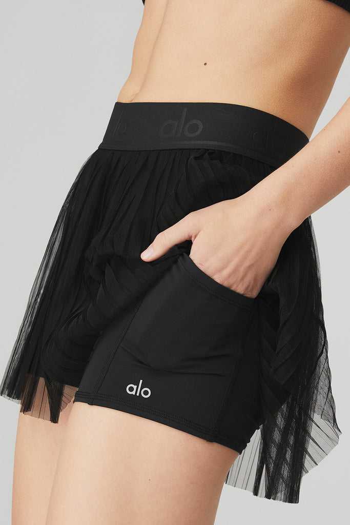 Sukně Alo Yoga Mesh Flirty Tenisové Skirt Černé | OYQEJBS-26