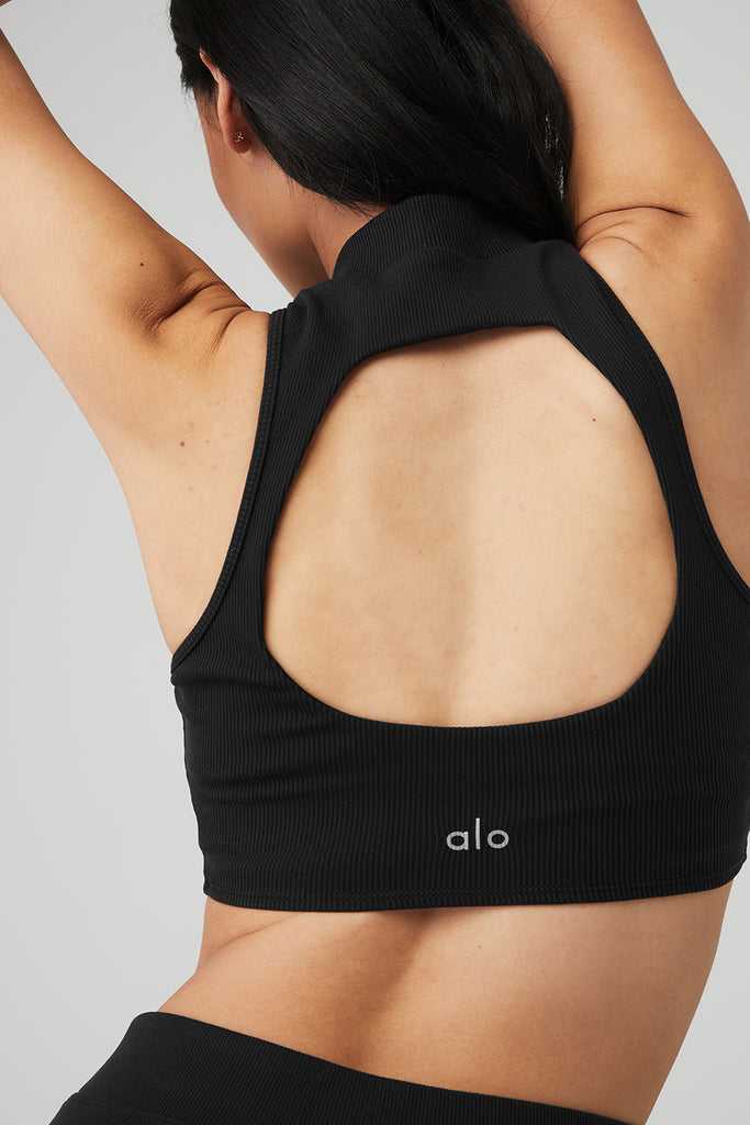 Tílko Alo Yoga Goddess Rib Cropped Dynamite Černé | YPICDKB-97