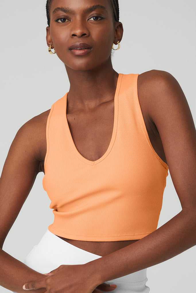 Tílko Alo Yoga Goddess Žebrovaný Cropped Racerback Oranžové | ZUHWJME-69