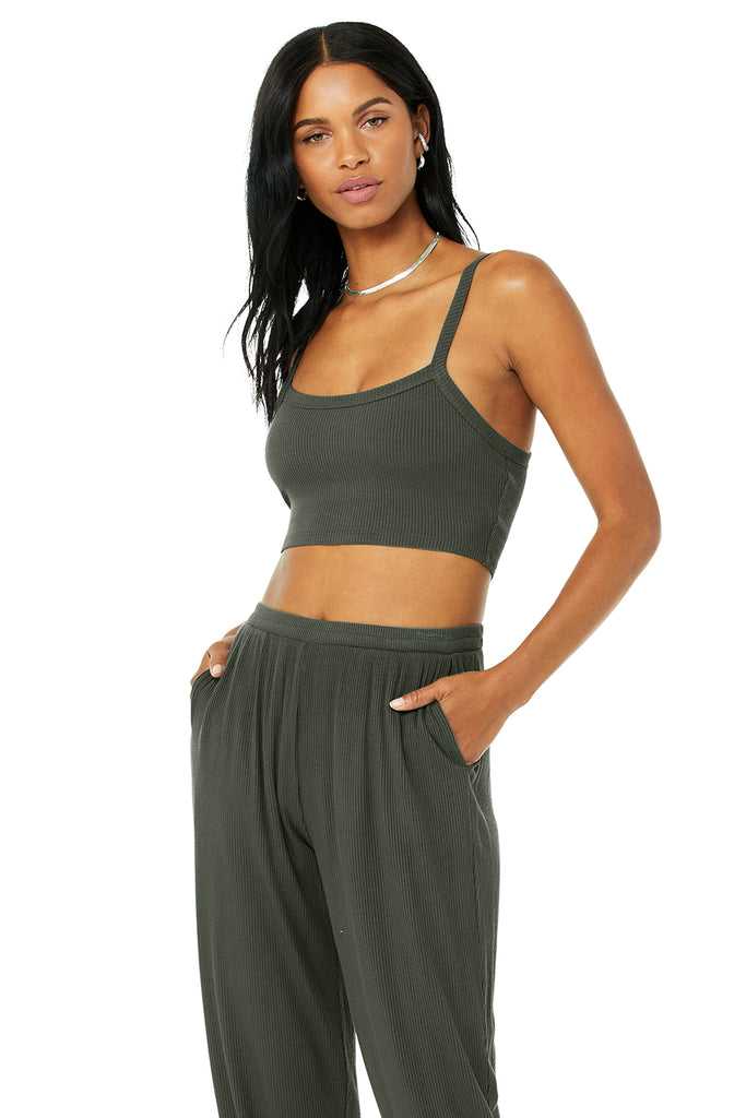 Tílko Alo Yoga Žebrovaný Crop Whisper Tmavě Zelene | JOEPXGM-96