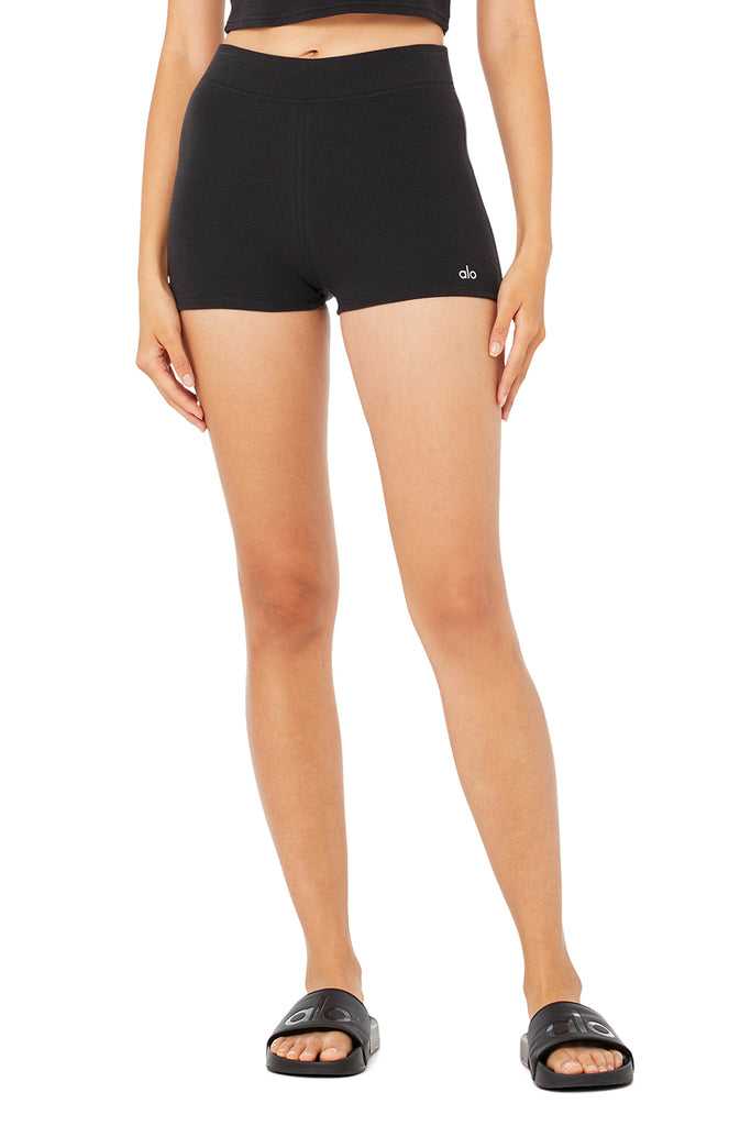 Šortky Alo Yoga Micro Waffle Pleasant Boyshort Černé | QMDICSL-46