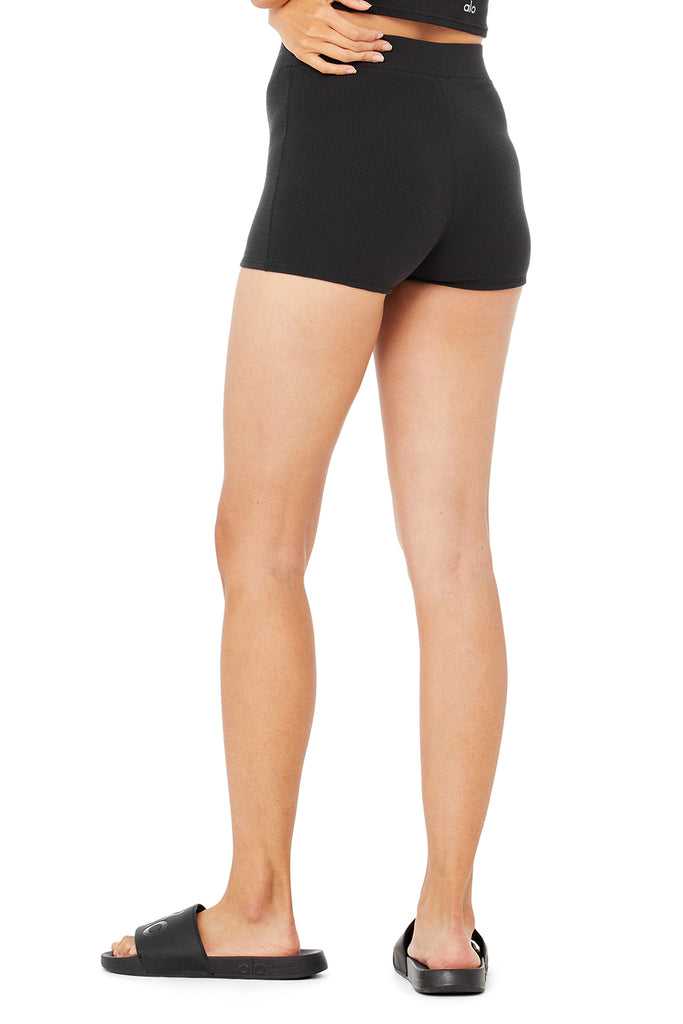 Šortky Alo Yoga Micro Waffle Pleasant Boyshort Černé | QMDICSL-46